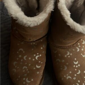 UGG Brown Ankle Boots with Silver Moon and Star Pattern